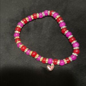 Red and Purple Beaded Bracelet with Heart Charm